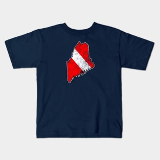 Maine Dive Flag Scuba Diving State Map Dive Flag Distressed Kids T-Shirt